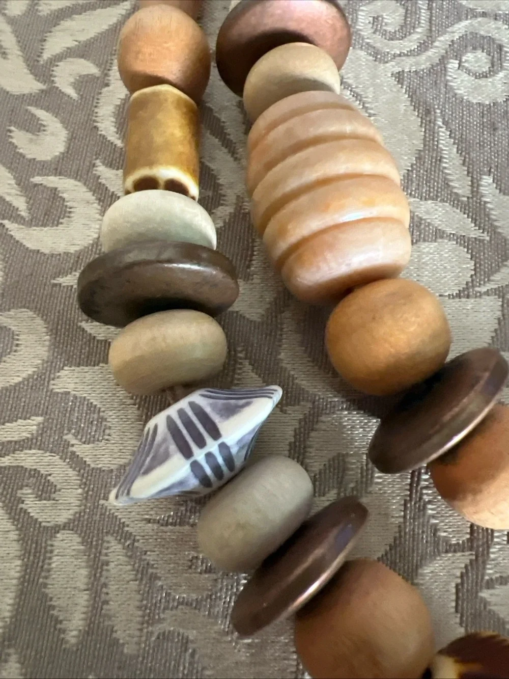 Chunky Wooden Necklace Gold Tone Spacers = Different Sizes, Colors & Shapes Boho